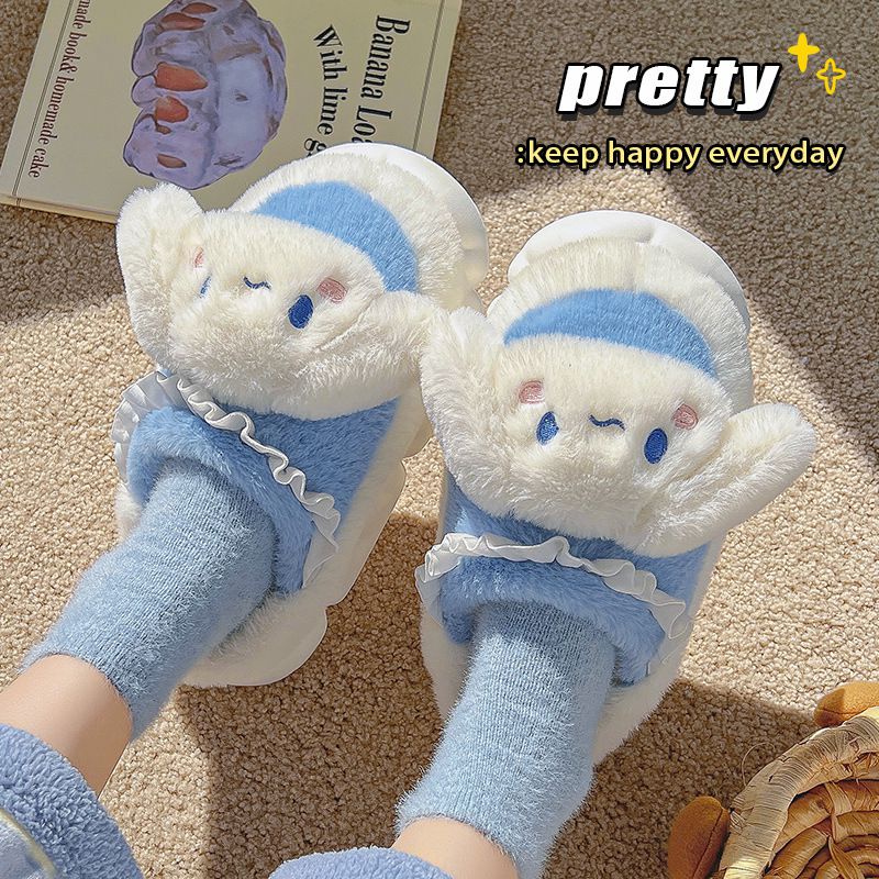 kuromi Women Velvet Slippers Winter Fur Collar Indoor Non Slip Girl Cats Dogs Animal gift