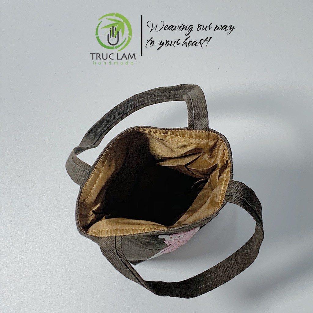 Túi Xách Tay Thêu Họa Tiết 5 Con Cừu Vải Canvas (B) - Trúc Lâm Handmade