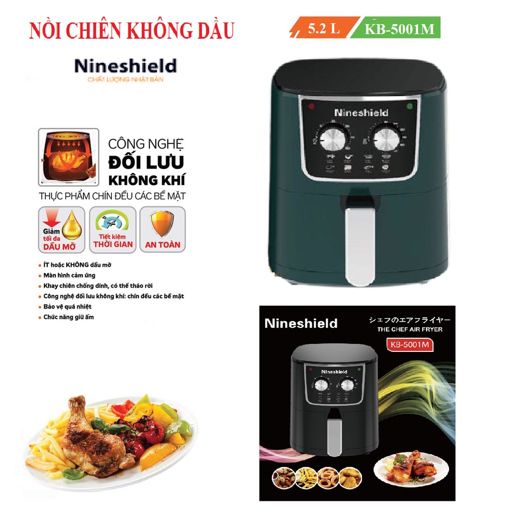 NỒI CHIÊN KHÔNG DẦU 8L NINESHIELD KHOANG KÍNH CÓ LƯỠI ĐẢO [BẢO HÀNH 12 THÁNG]