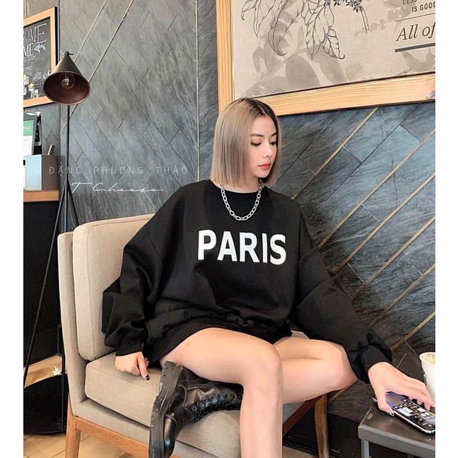 [ Ảnh Thật ]Áo Sweater Unisex nữ form rộng, Áo Sweater Paris chất nỉ bông phong cách Hàn Quốc | BigBuy360 - bigbuy360.vn