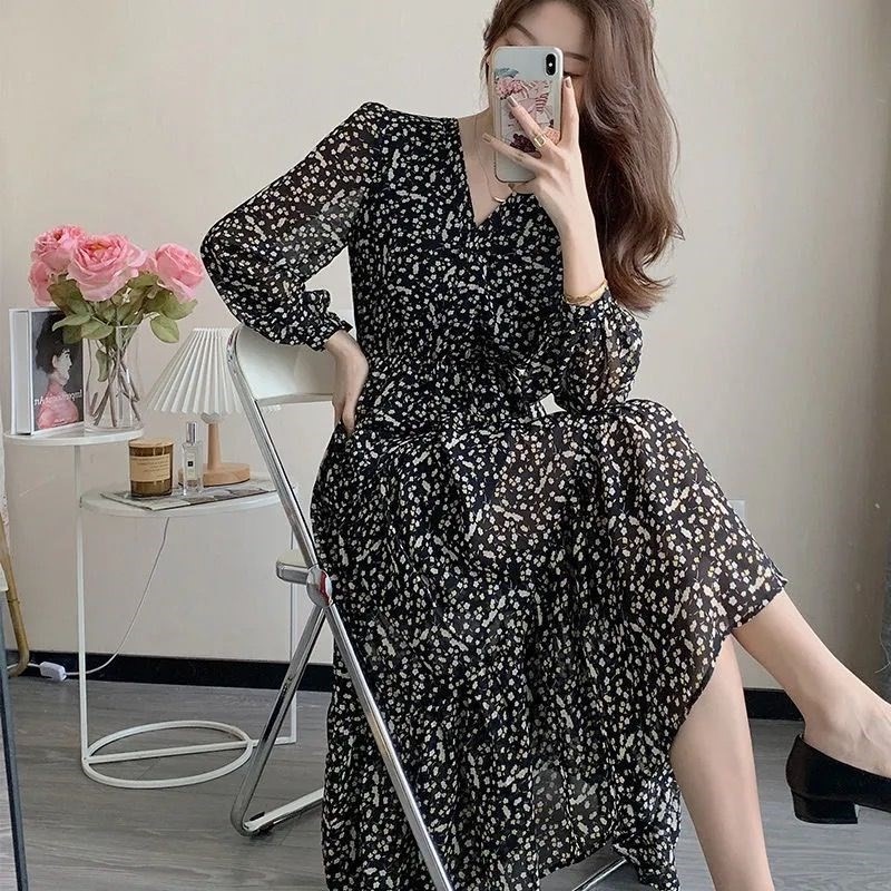 Đầm chiffon ZHELIHANGFEI ôm dáng in họa tiết hoa xinh xắn thời trang cho nữ