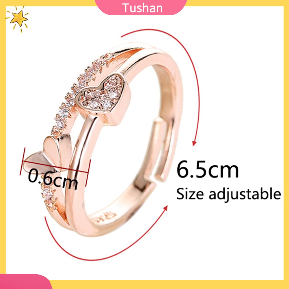 Nhẫn Hở Hình Trái Tim Đôi Đính Đá Thời Trang Cho Nữ