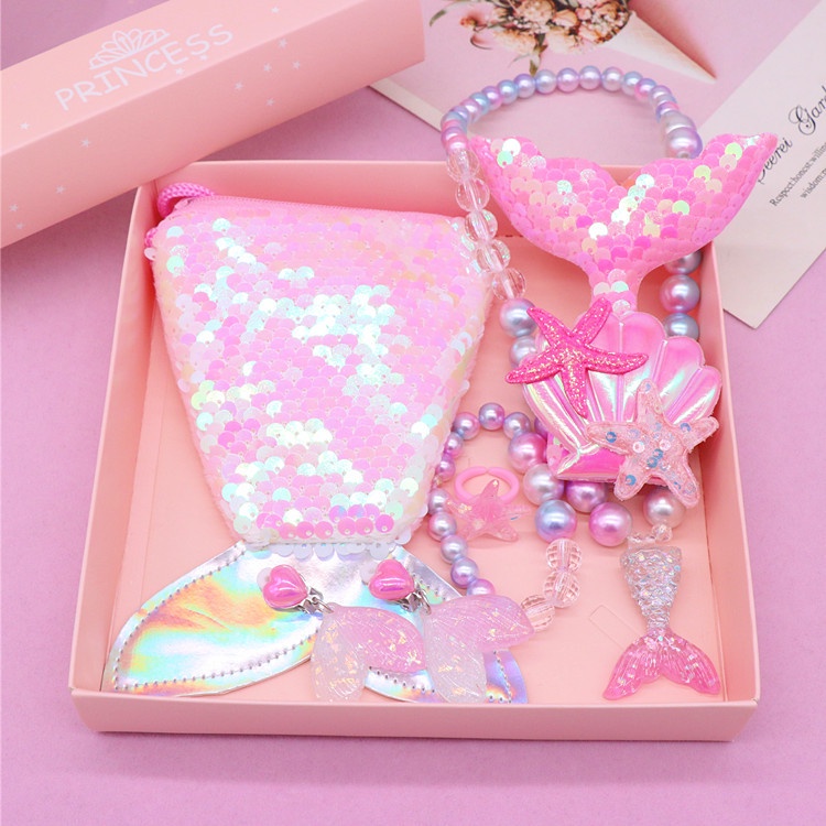 Bộ Trang Sức Hình Nàng Tiên Cá Hoạt Hình Xinh Xắn Cho Bé Gái