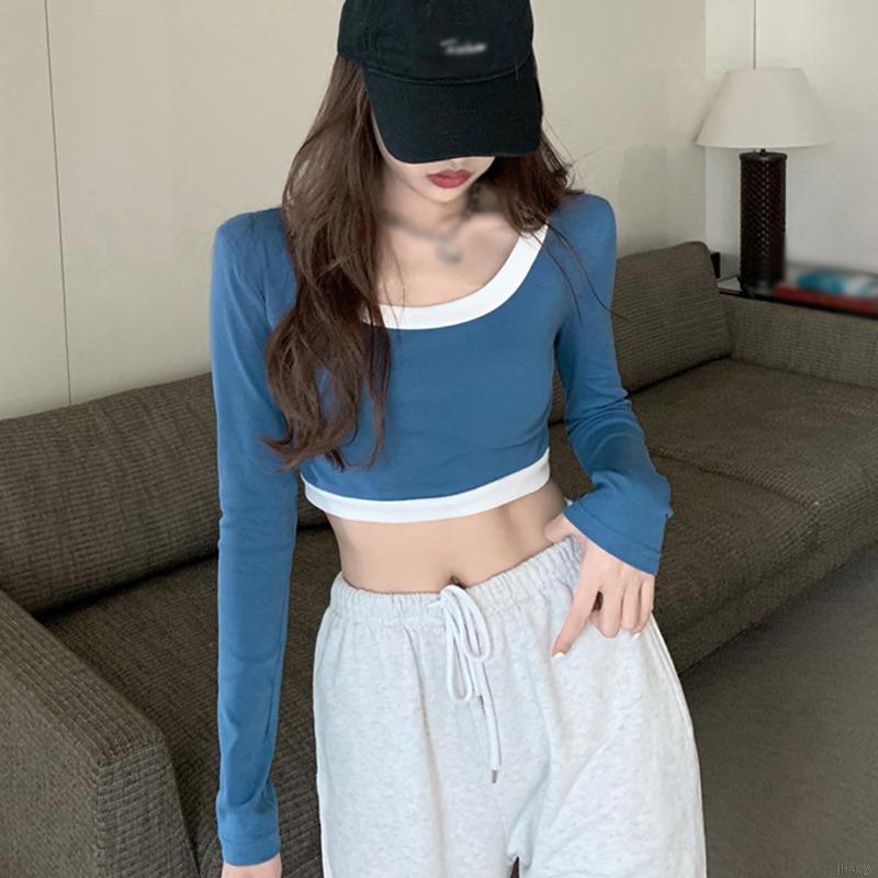 Áo Thun Tay Dài Cổ Tròn Dáng Ôm Phong Cách Hàn Quốc Quyến Rũ