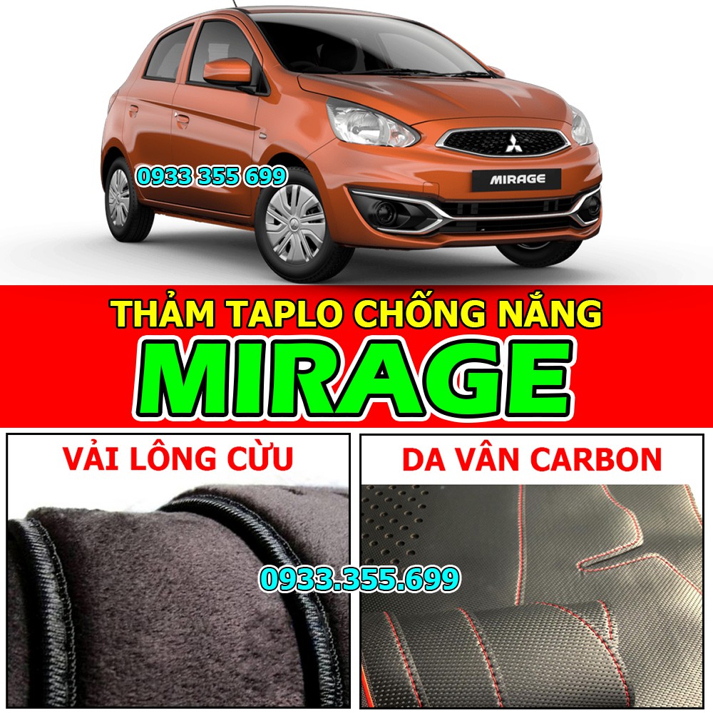 Thảm Taplo MITSUBISHI MIRAGE bằng Nhung lông Cừu hoặc Da vân Carbon, Da vân Gỗ