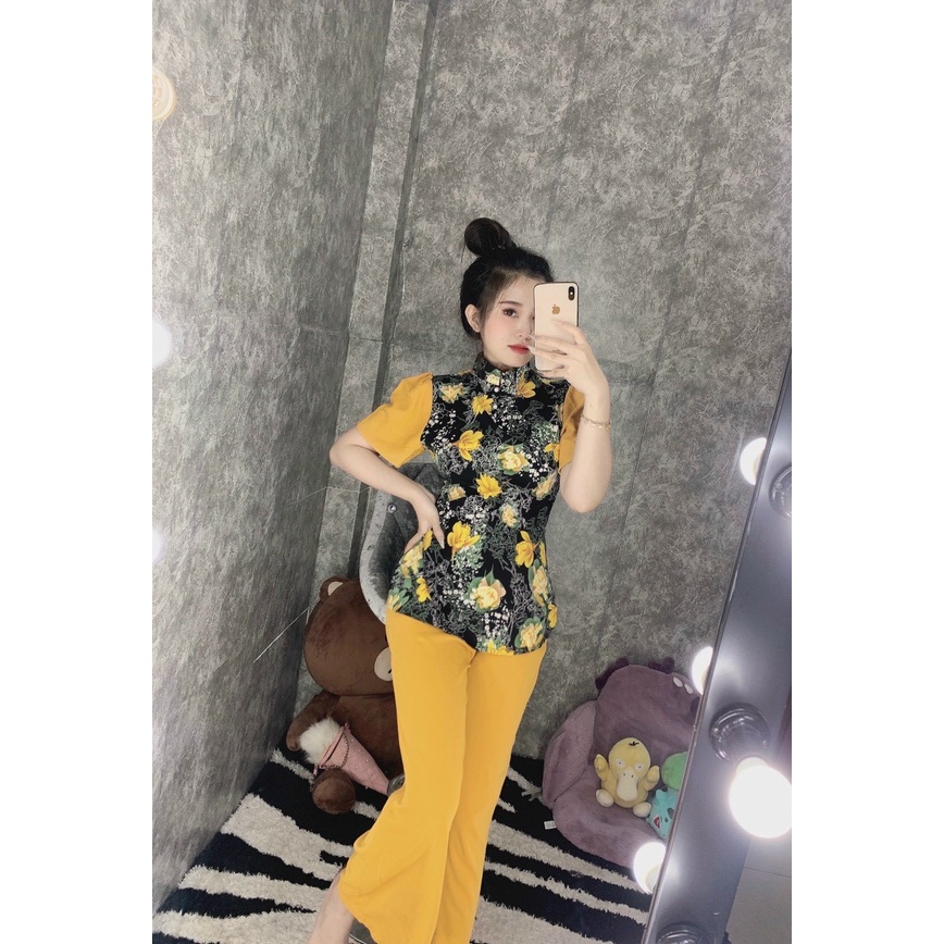 Đồ Lam Đi Chùa # Lụa Hoa Tay Phồng# Quần Áo Nữ