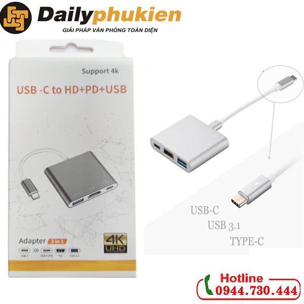 Cáp chuyển USB type C sang HDMi + USB 3.0 + USB-C dailyphukien