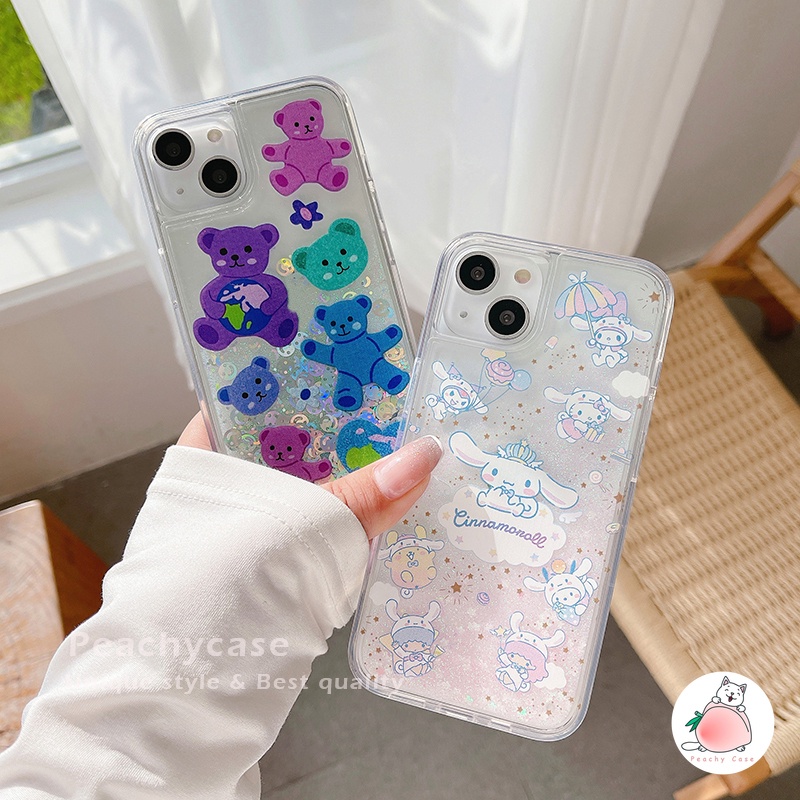 Ốp Điện Thoại Bằng Acrylic Cứng Hình Gấu / Cún / Cười Phối Kim Tuyến Nước iPhone 14 13 12 Pro Max 11 Xr 7plus 6 8 Plus Xr Xs Max X