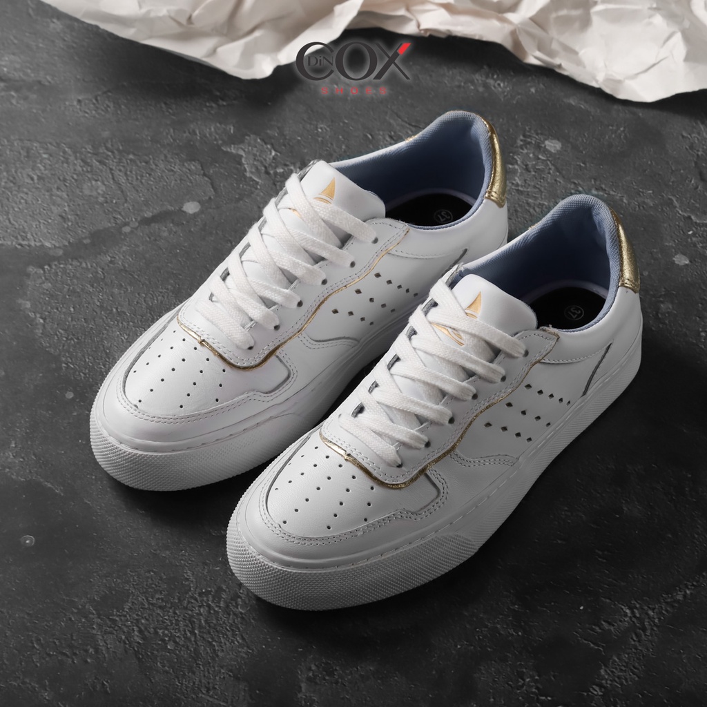 Giày Nữ Sneaker Da Bò Thời Trang DINCOX Chính Hãng E03 White Gold Sang Trọng