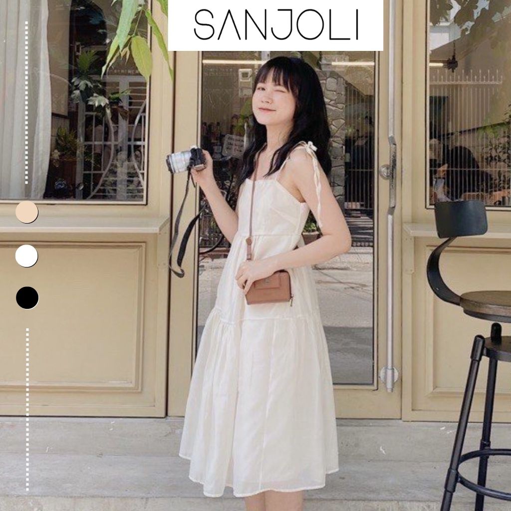 Váy Đi Biển 2 Dây Suông BabyDoll Dự Tiệc Hai Dây Vải Voan Dáng Xòe Phong Cách Ulzzang Đi Chơi SANJOLI VD042