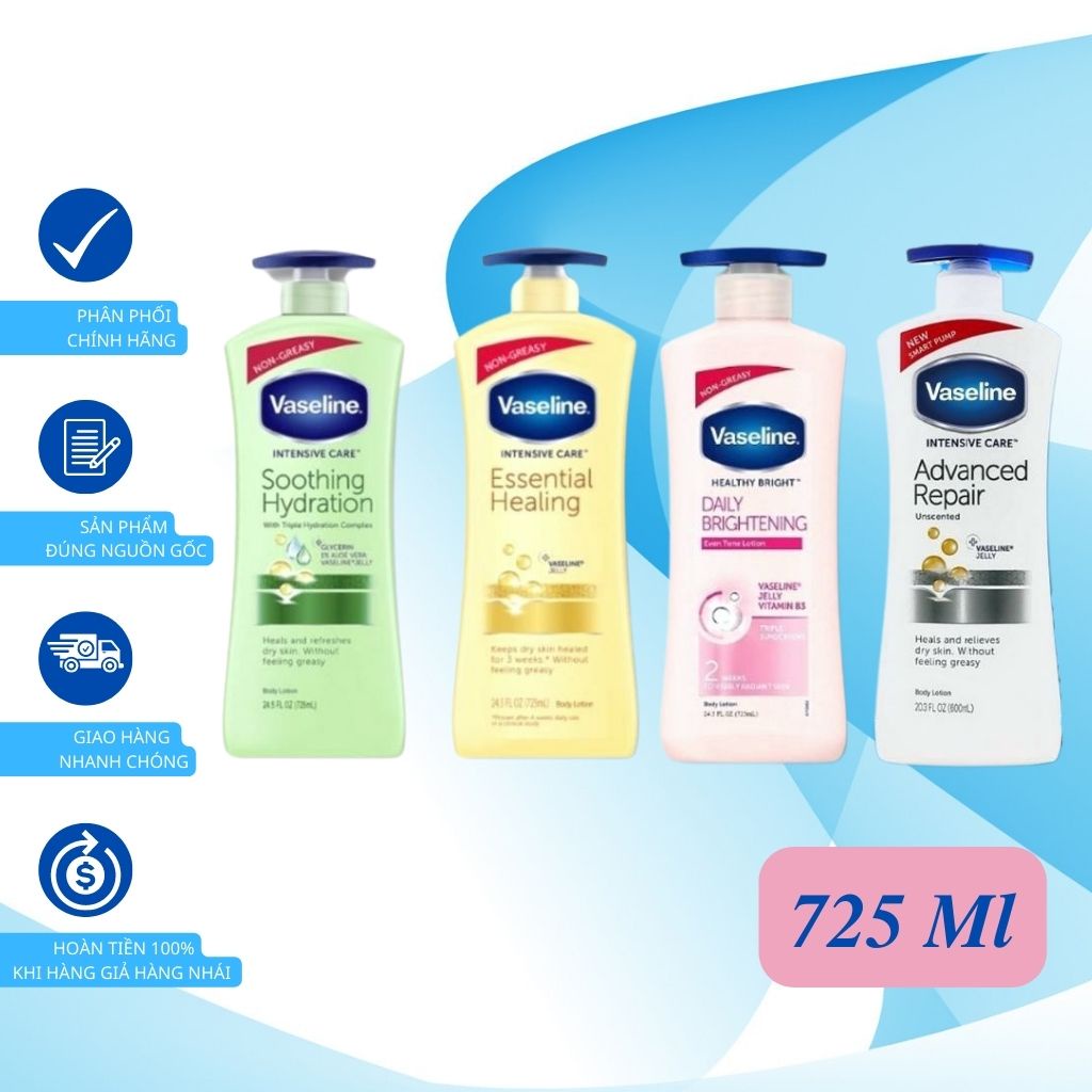Sữa Dưỡng Thể Vaseline 725ml Body Lotion - Trắng Da ,Mịn Màng, Cấp Ẩm Chuyên Sâu , Phù Hợp Cho Làn Da.