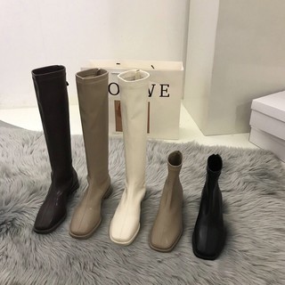 (ORDER) Giày boot nữ trơn cao cổ thấp cổ sọc thẳng dài có khoá kéo sau boots nữ ulzzang