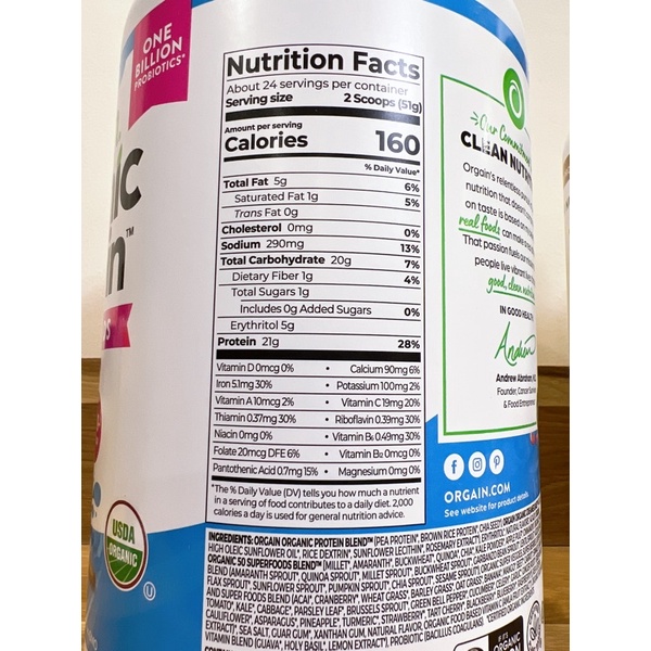 Bột đạm thực vật hữu cơ Orgain Organic Protein Plant Based Protein Powder của Mỹ nhiều hương vị