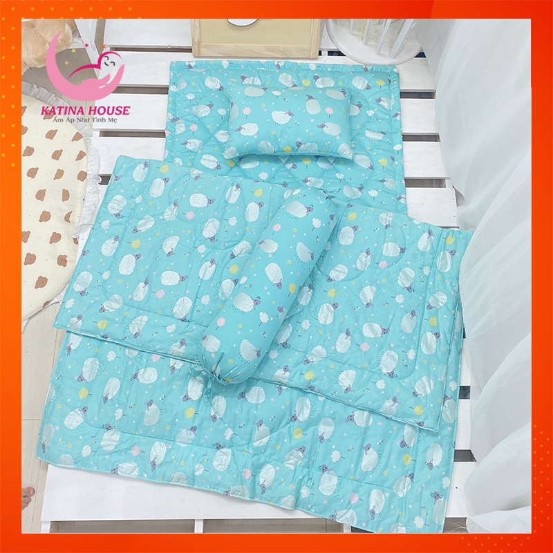 [Tặng kèm túi]Bộ nệm gối cho bé có kèm mền gối ôm , 80x120cm,vải cotton satin hàn quốc mềm, mát, sắc nét,phù hợp bé 1-5