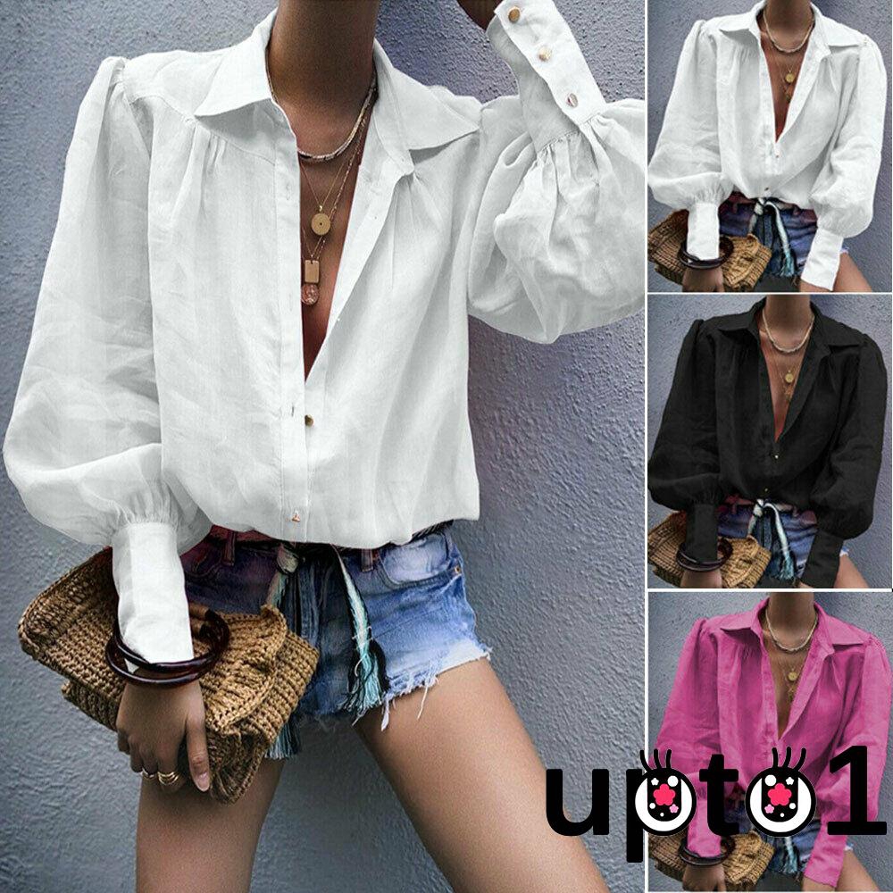 ☀Sun❤2019 New Fashion Women´s Office Button Shirt Clothing Long Sleeve Blouse Sexy V-neck Tops Shirt