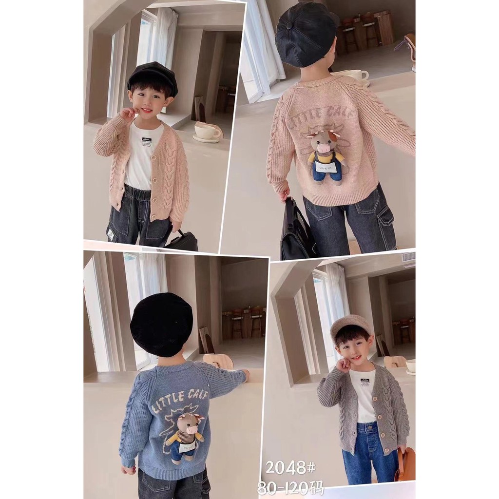 Áo Len Cardigan Đính Kèm Thêm Chú Gấu Cho Bé Trai,Bé Gái từ 10-20kg