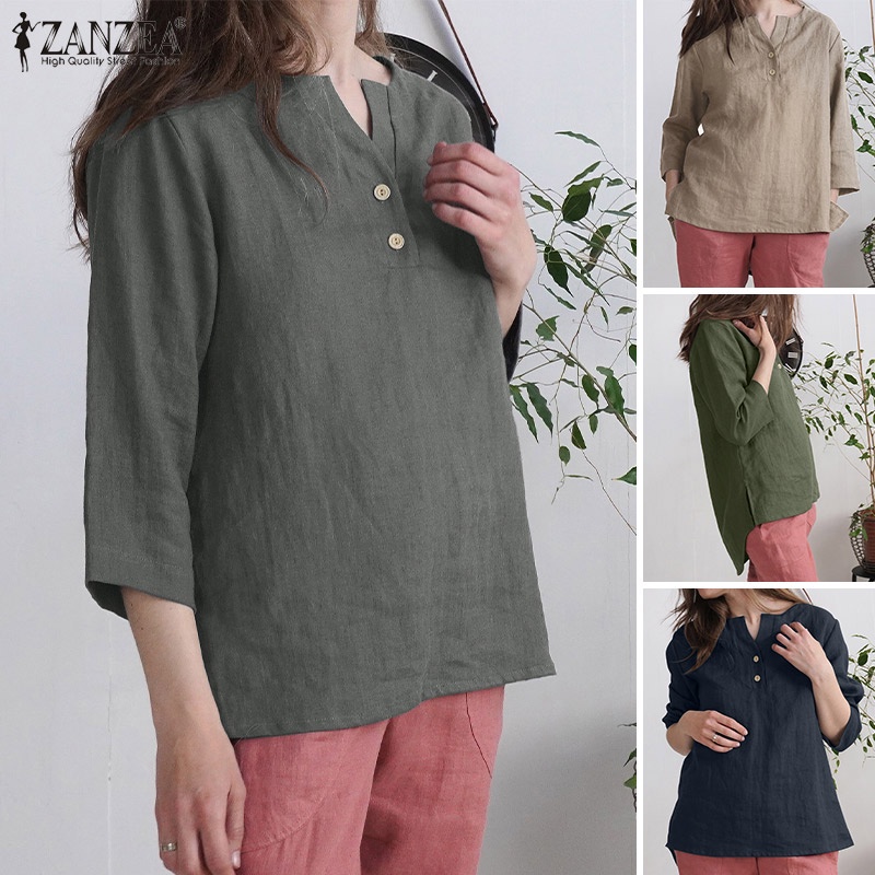 Zanzea Áo Nữ Tay 3 / 4 Cổ Chữ V Phong Cách Châu Âu