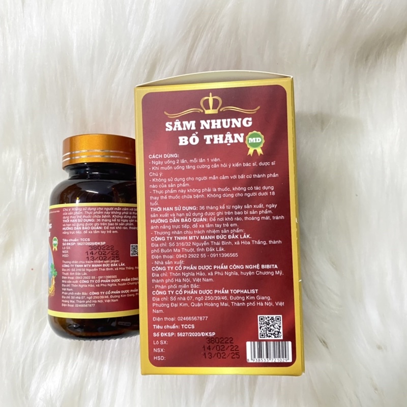 SÂM NHUNG BỔ THẬN hộp 30 viên - Bổ thận, tráng dương, tăng cường sinh lực cho nam giới, giảm các triệu chứng do thận yếu