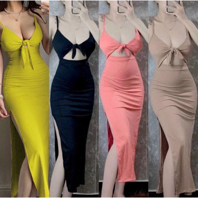 Đầm body phối dậy cột ngực 4 màu siêu xinh( có mút ngực)