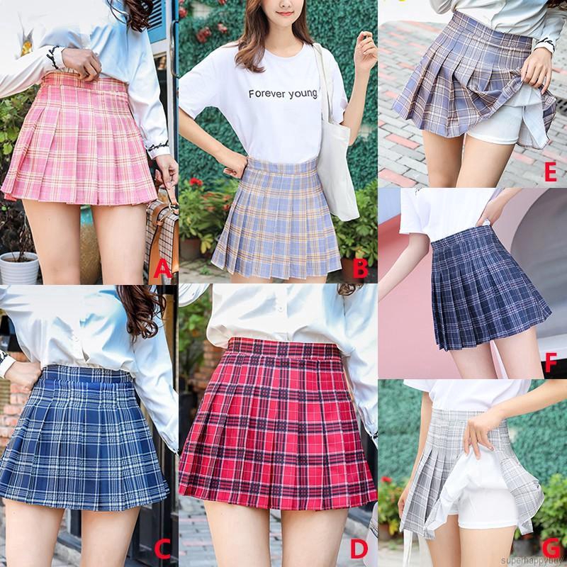 Plaid Mini Skirts Women High Waist Zipper Pleated A Line Fashion Skirts