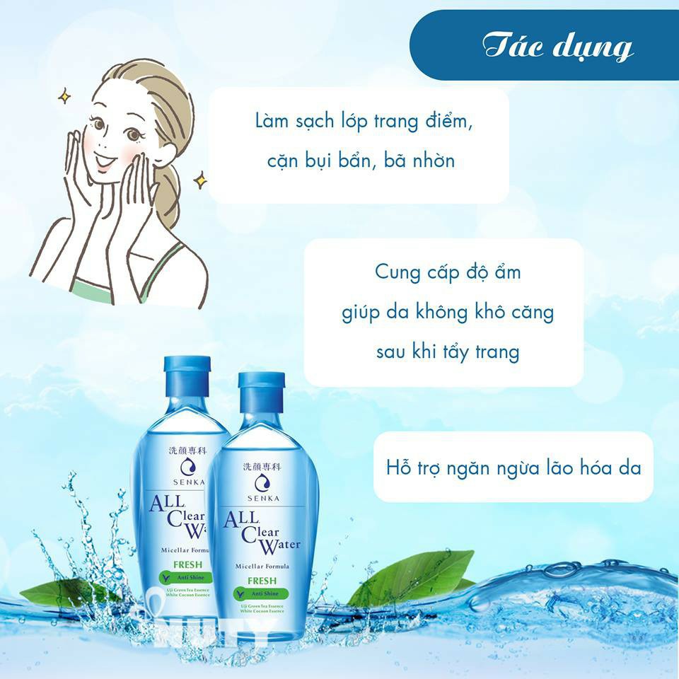 Nước Tẩy Trang Không cồn Senka,Dưỡng Trắng Da Chiết Xuất Hoa Anh Đào và trà xanh Senka All Clear Water | BigBuy360 - bigbuy360.vn