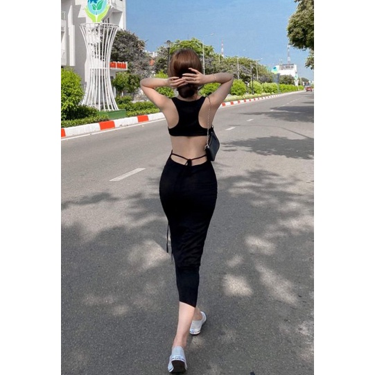 Đầm ôm body ba lỗ hở lưng form ôm dáng, váy nữ body thun borip chất thun borip lên form chuẩn MIDORI247