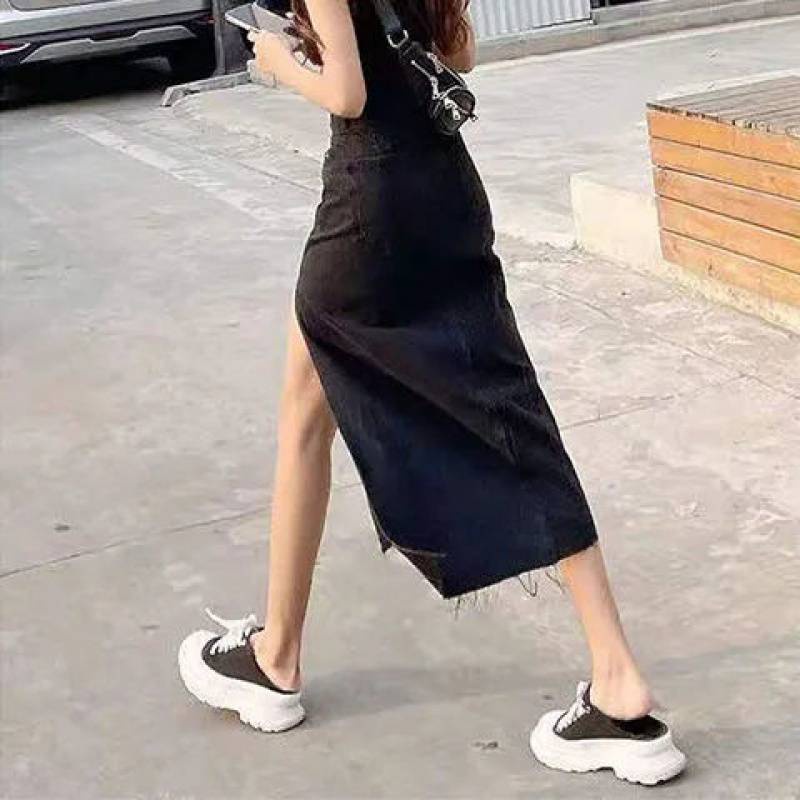 Chân Váy Denim Lưng Cao Xẻ Tà Quyến Rũ Cho Nữ | BigBuy360 - bigbuy360.vn