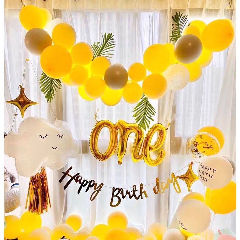(NEW) Set  bóng trang trí sinh nhật , Set bóng tông màu vàng cho bé+ Tặng bơm  phụ kiện đi kèm set