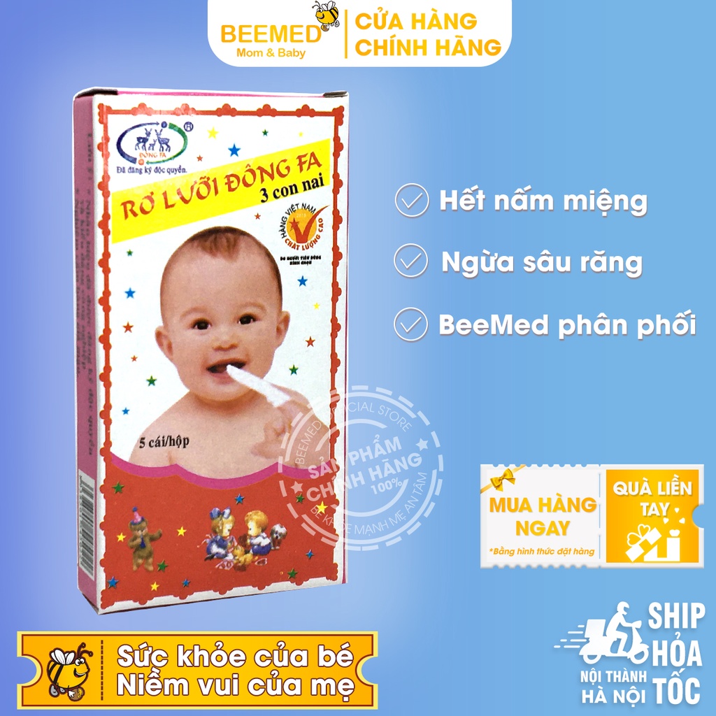 Gạc rơ lưỡi Đông Pha - vệ sinh nướu răng miệng cho trẻ tưa lưỡi cho bé đông fa Hộp 5 chiếc