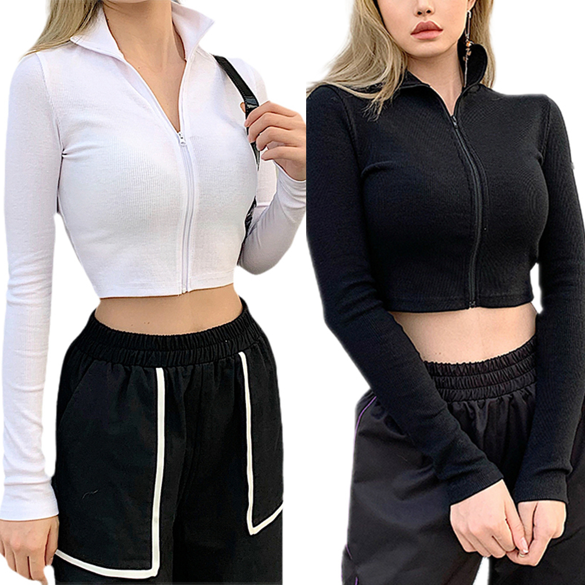 Áo Lửng Tay Dài Có Khóa Kéo Thời Trang Cho Nữ