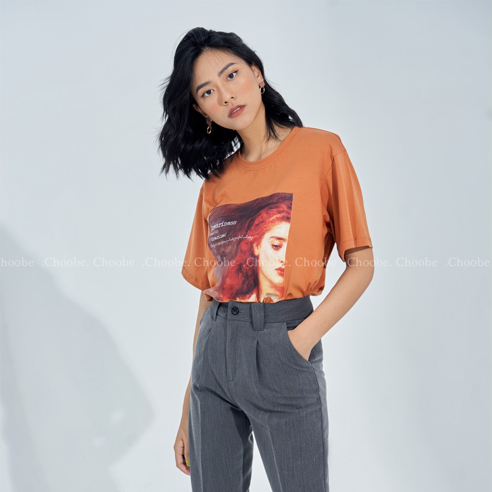 Áo thun tay lỡ Choobe phông unisex nam nữ đẹp form rộng cotton oversize ulzzang màu Nâu A22