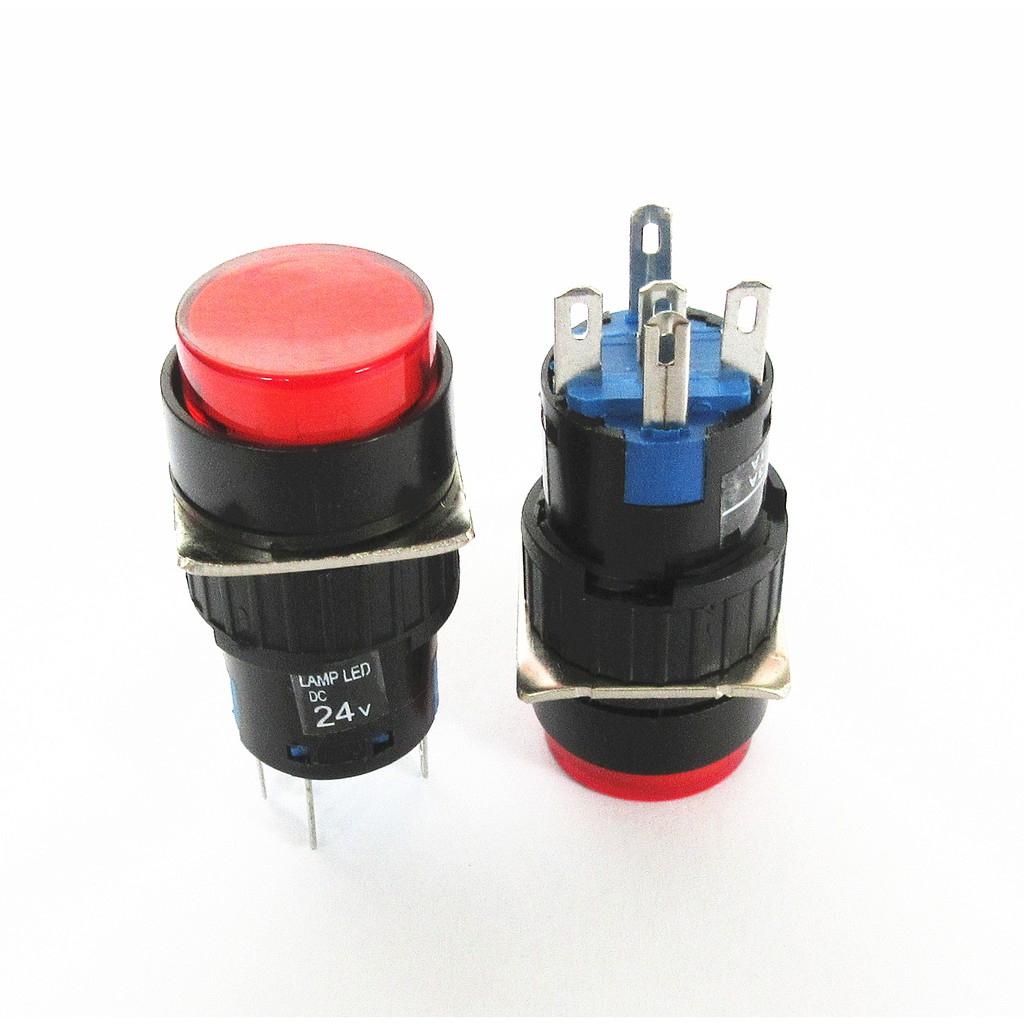 Công tắc nhựa tròn 16mm có LED báo hiệu 12V ô tô xe máy tàu thuyền LIMO tủ điện