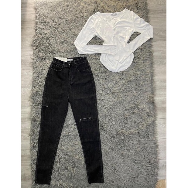 [Size 60kg -&gt; 95kg] Quần BigSize - Quần Dài Jean Rách Sườn/Gối - Co Giãn Mạnh - Lưng Siêu Cao