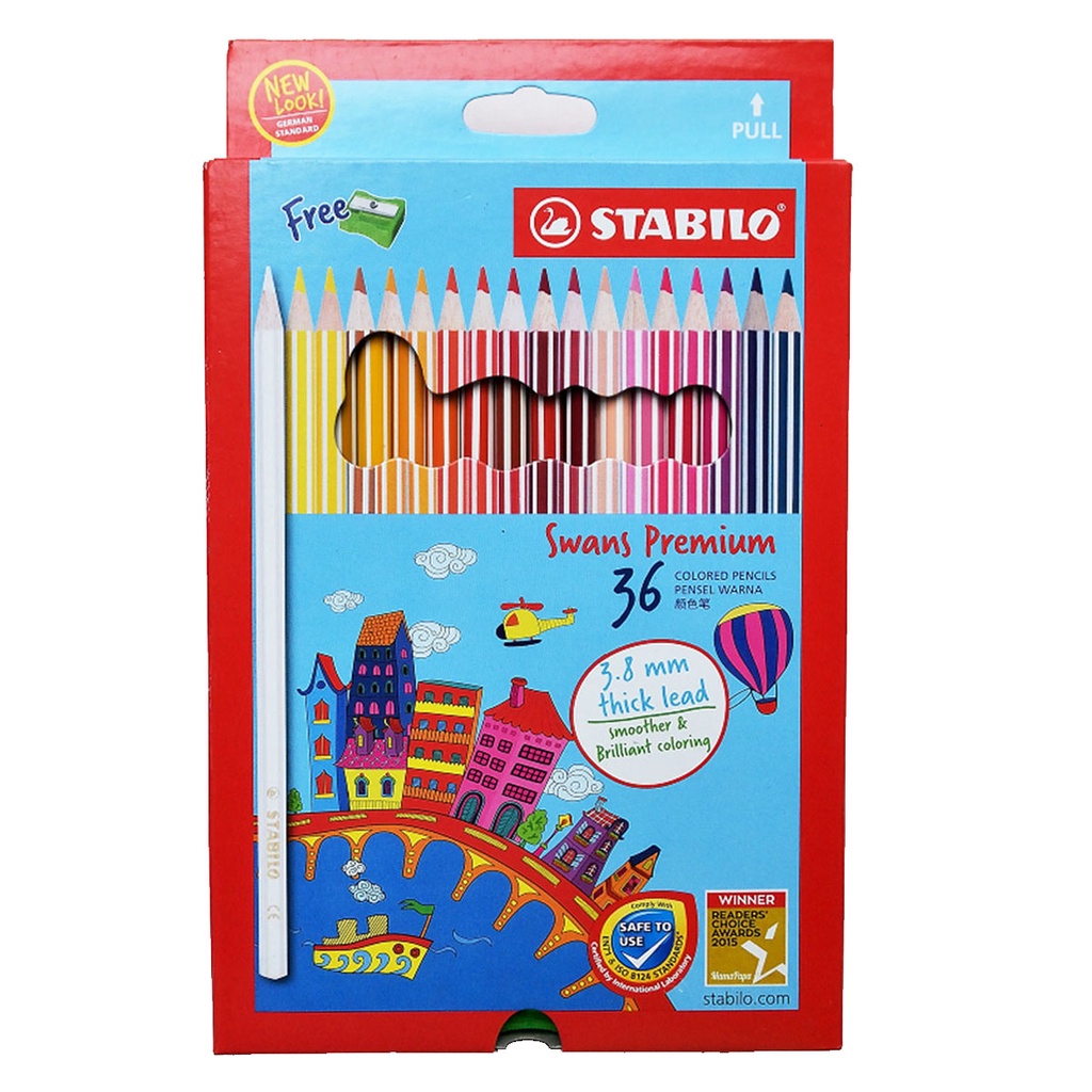 Combo bộ chì màu STABILO Swans Premium 36 màu + Sách tô màu STABILO Art Theraphy SACB + Gôm tẩy ER196E (CLP1868-36G+)