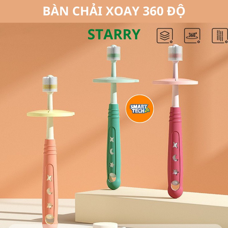 Bàn chải đánh răng nano siêu mềm xoay 360 độ cho bé STARRY, Bàn chải cầm tay có vách ngăn an toàn, phù hợp trẻ từ 1 tuổi