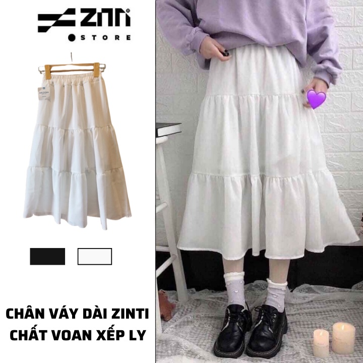 Chân váy dài ZINTI chất voan xếp ly 3 tầng sáng chữ A Ulzzang CV02