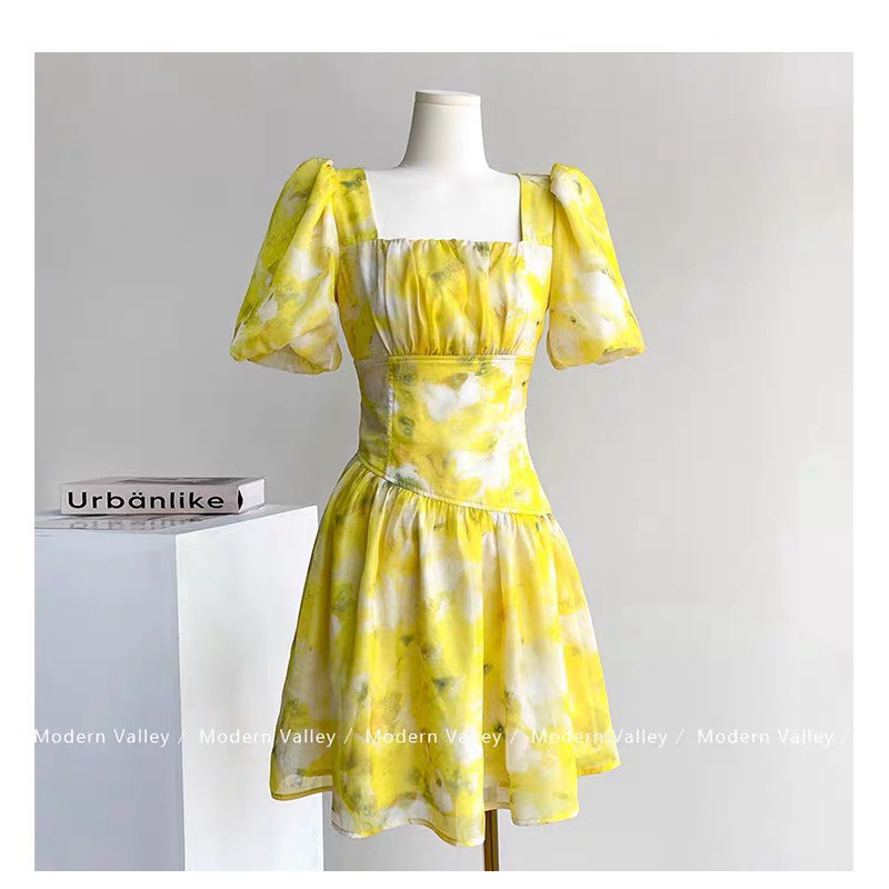 (Mẫu Mới) Sale 50% Cho Mẫu Đầm Voan Vàng Tay Chun Siêu Xinh UP h.h.p