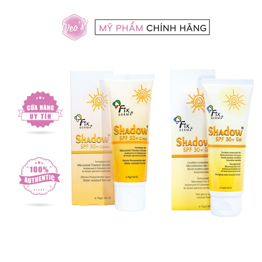 Kem chống nắng lành tính và mềm mịn FixDerma Shadow SPF30+/SPF50+ 75g