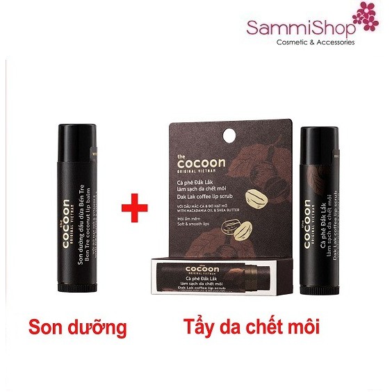 Combo Son dưỡng và Tẩy da chết môi Cocoon cà phê Đắk Lắk