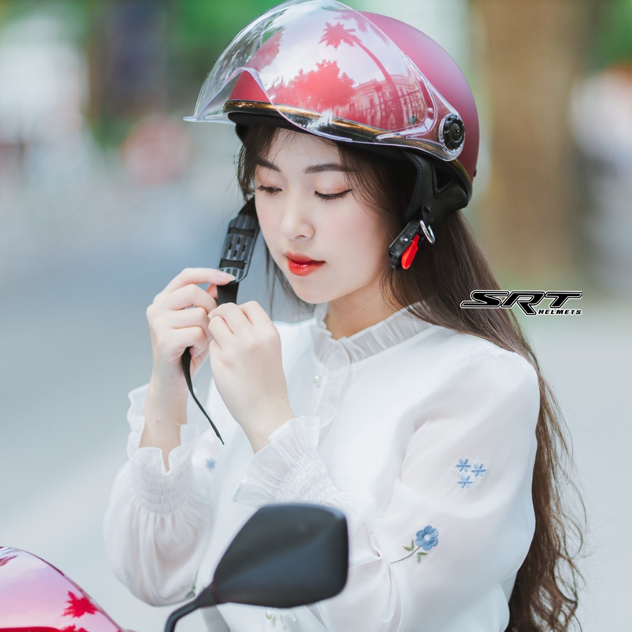 Mũ bảo hiểm nửa đầu SRT - 1/2 KÍNH VIỀN ĐỒNG - chống tia UV cao cấp