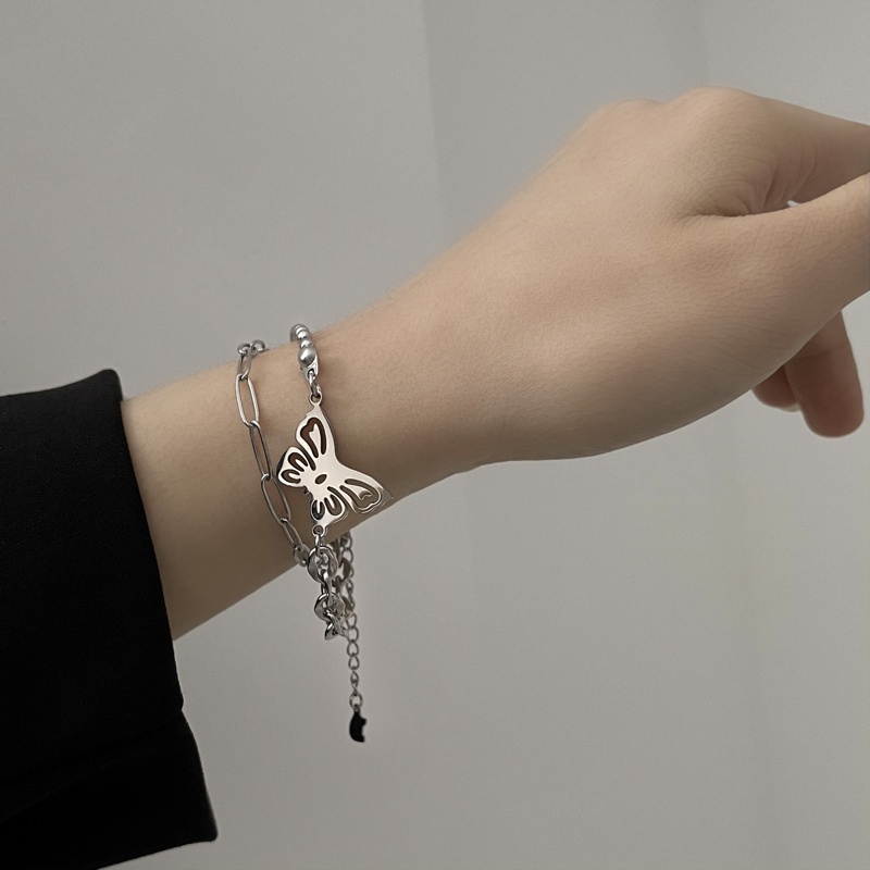 Vòng Tay Hai Lớp Bằng Thép Titan Họa Tiết Bướm Đơn Giản Thời Trang Phong Cách Hip Hop Cho Nữ