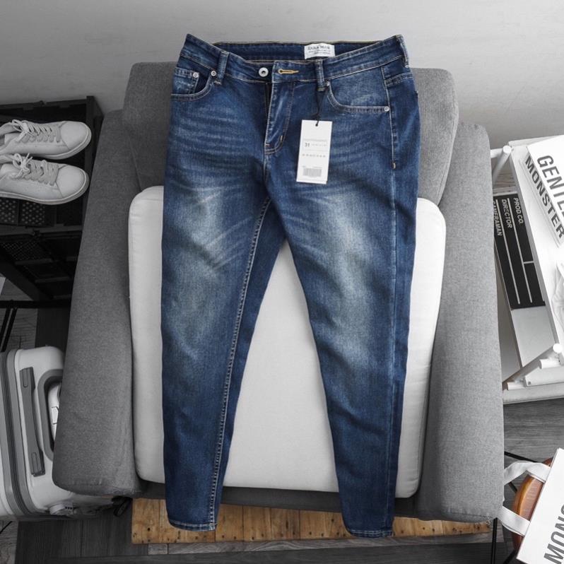 Quần jean nam xanh slimfit trơn không rách gối chất bò cao cấp co dãn 4 chiều rmt08