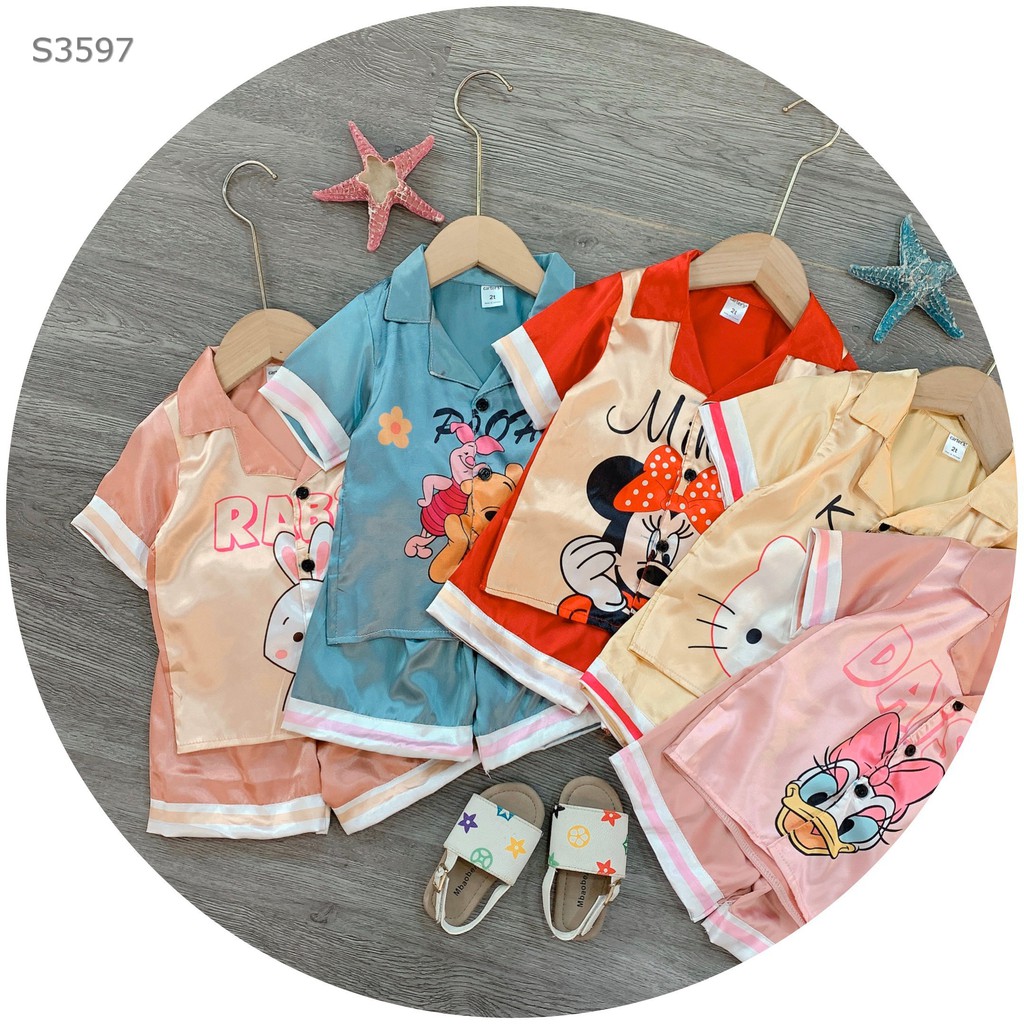 Pijama Lụa Bé Gái S3597 OVMART Cho Bé Từ 9-18kg Nhiều Màu Siêu Đẹp