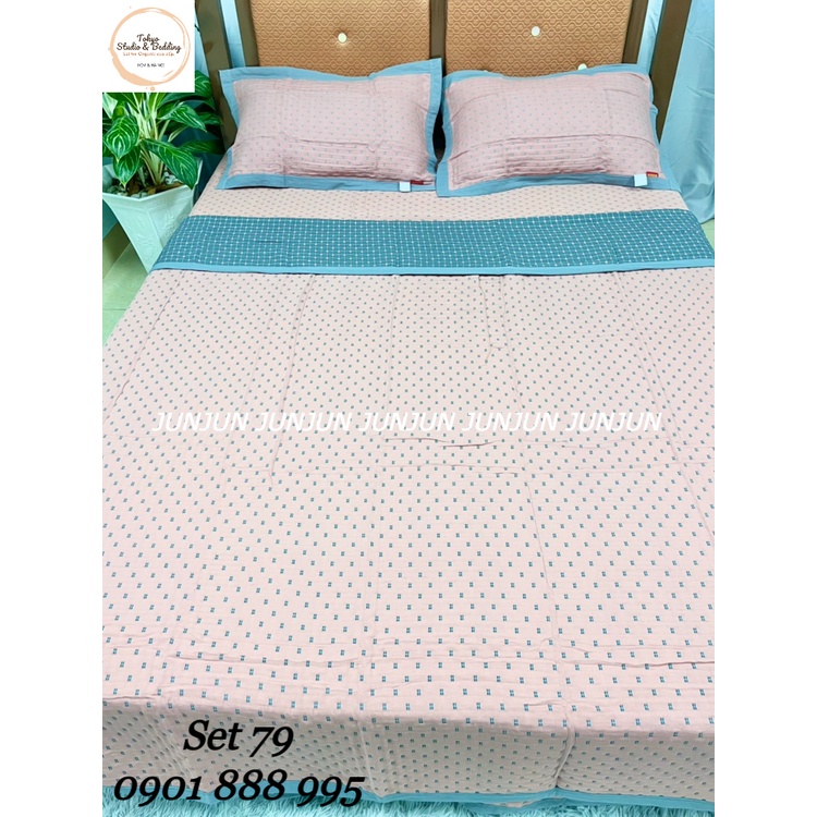 N32_SET Chăn Ga Gối vải Xô Organic sợi đậu nành dòng cao cấp