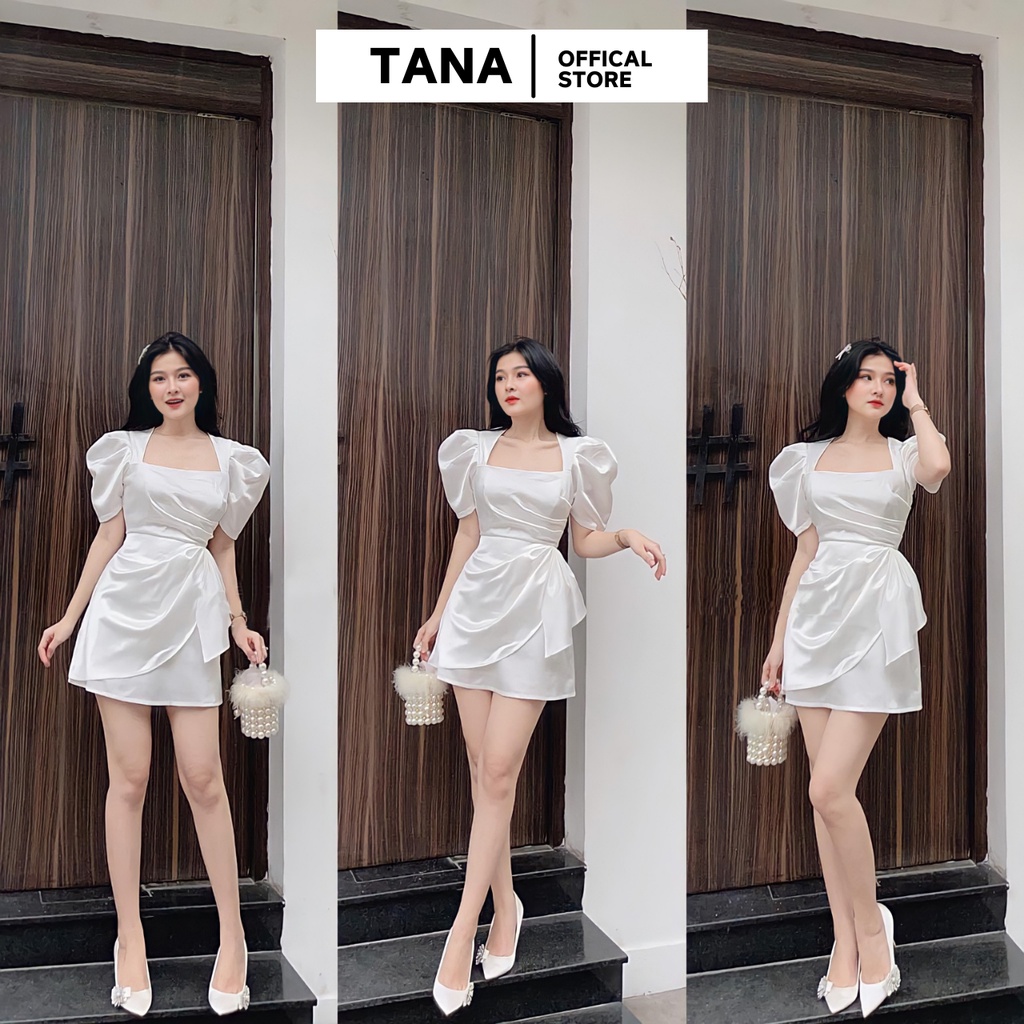 Đầm dự tiệc TANA D0420 đầm cổ vuông tay phồng nơ eo cách điệu dáng body mặc đi tiệc, đi chơi