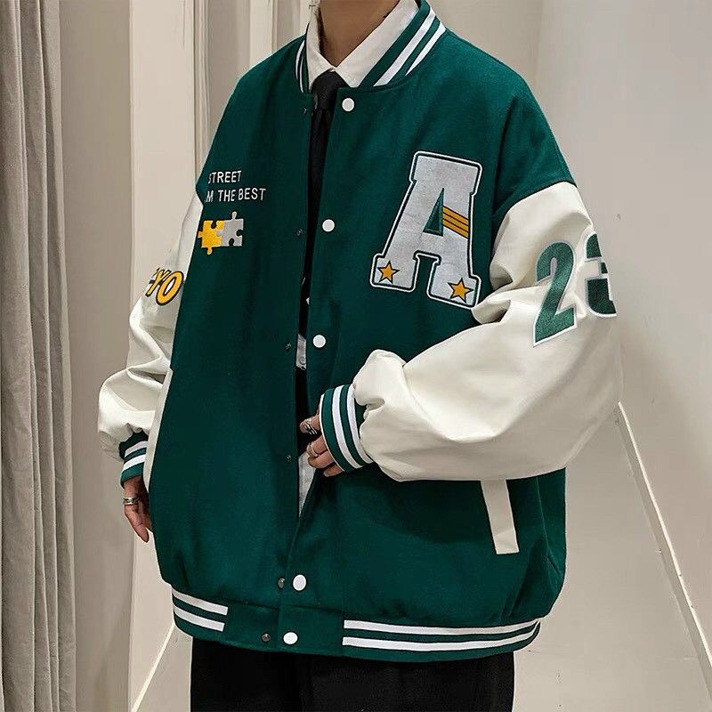 Áo khoác VARSITY JACKET BOMBER Chữ A của SixK Store Unisex,Áo khoác Bomber Nỉ Lót Lông cực đẹp