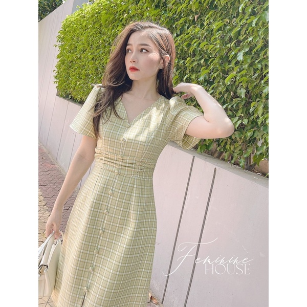 Đầm Caro Nhún Eo, váy kẻ caro, đầm caro công sở, váy đi làm đi chơi