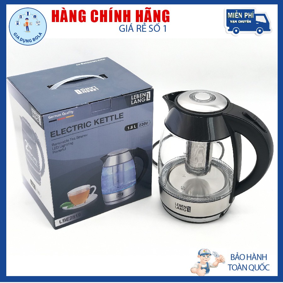 Ấm Siêu Tốc Thủy Tinh Lebenlang 1.8L LBE2819 - Hàng Đức - Có Lõi Lọc