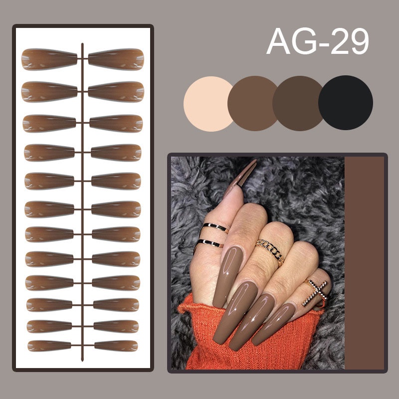 Dải 24 móng giả dài màu trơn nhiều màu xinh xắn
