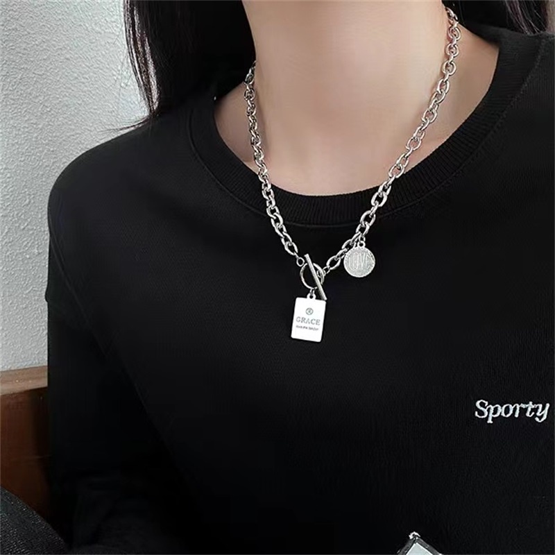 Dây Chuyền Thép Titan Mặt Thẻ Vuông Phong Cách Hip Hop Cho Nam Và Nữ